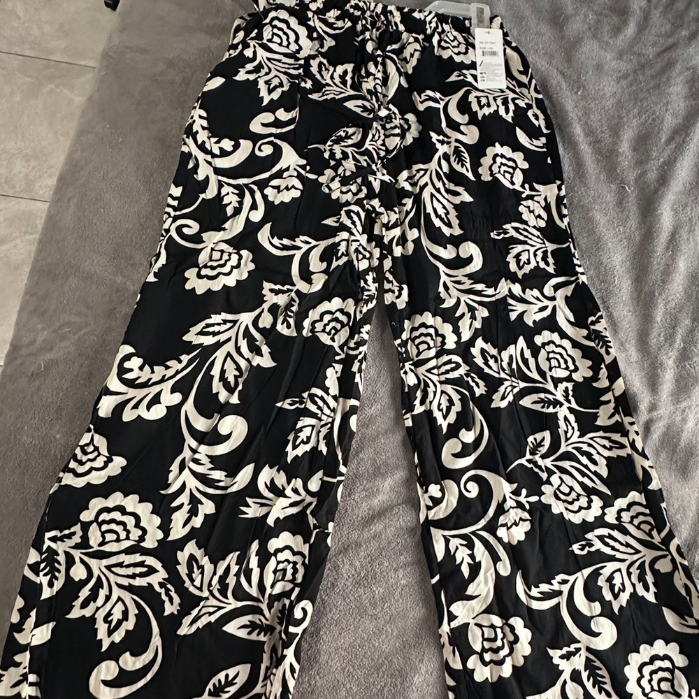 Black and White Floral Pants